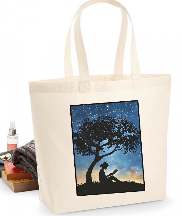 Shopper in Cotone "Lettura Sotto le Stelle" - Design Unico per Amanti dei Libri e della Natura