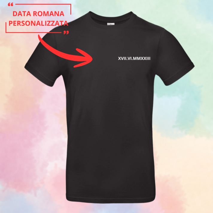 T-shirt Personalizzata con Data Romana sul Cuore - Regalo Speciale San Valentino