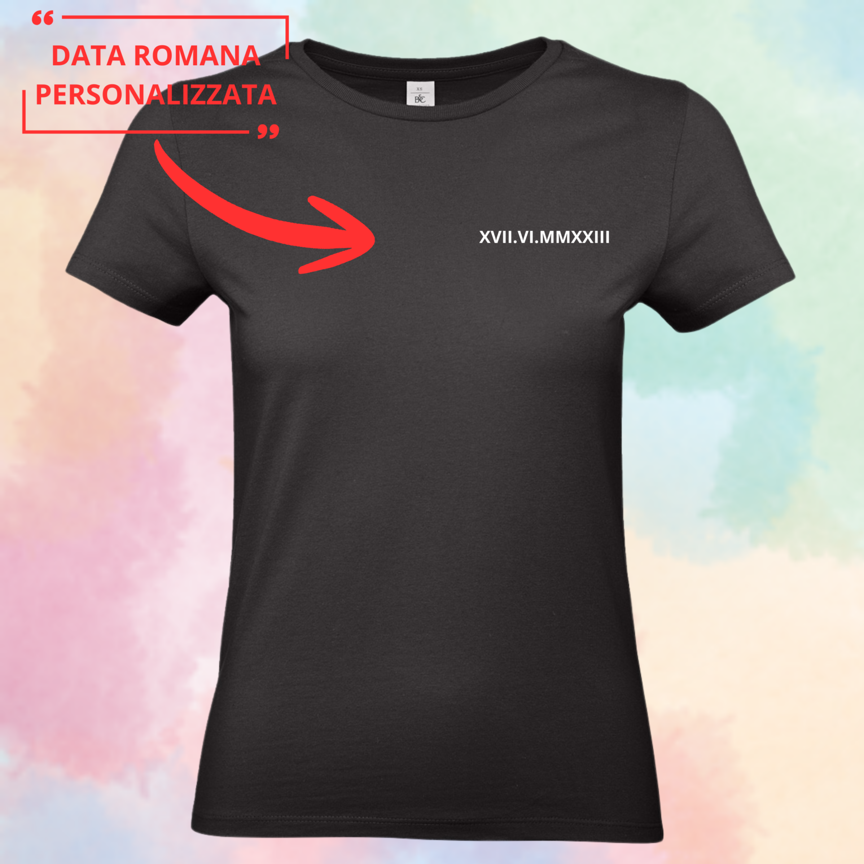 T-shirt Personalizzata con Data Romana sul Cuore - Regalo Speciale per San Valentino
