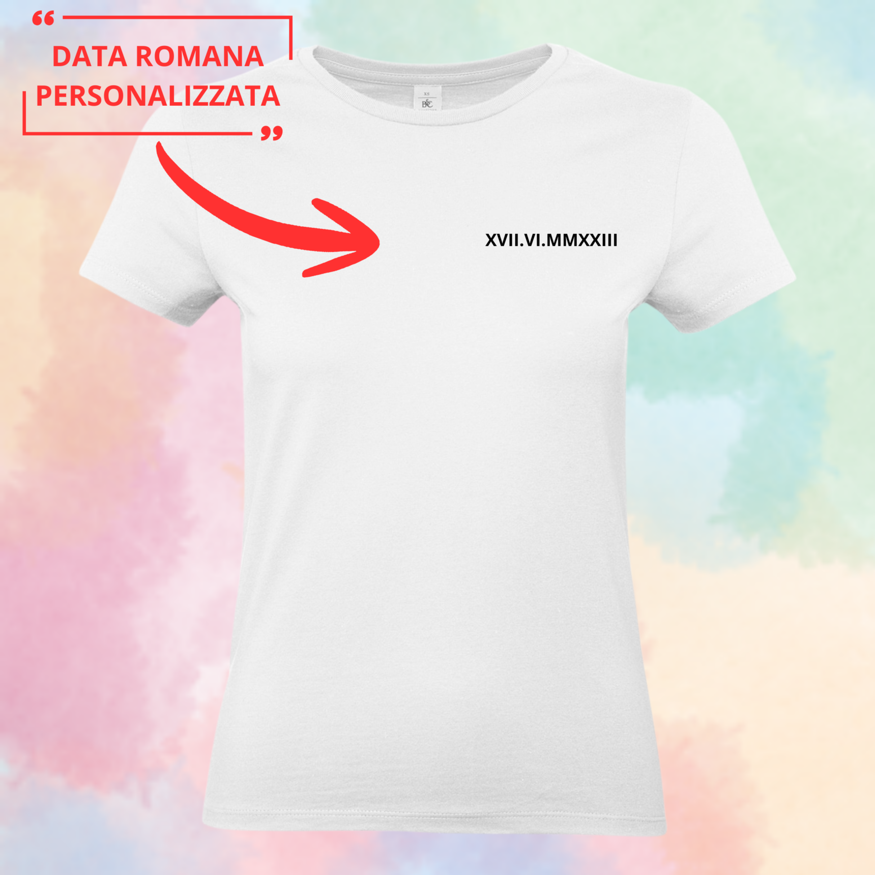 T-shirt Personalizzata con Data Romana sul Cuore - Regalo Speciale per San Valentino - immagine 2